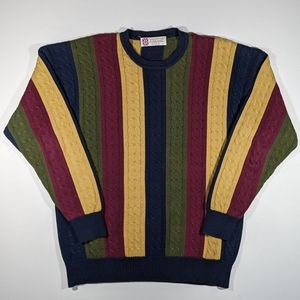 Vintage Slazenger Striped Cable Knit Men's Size Large Earth Tones Rare Golf Shop